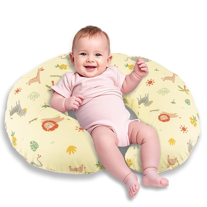 Nursing Pillow, Breastfeeding Pillows with Standard Size Removable Cover, Breast Feeding Pillow with Breathable Filling, Ergonomic Nursing Essentials for Bottle and Breastfeeding- Animal Yellow