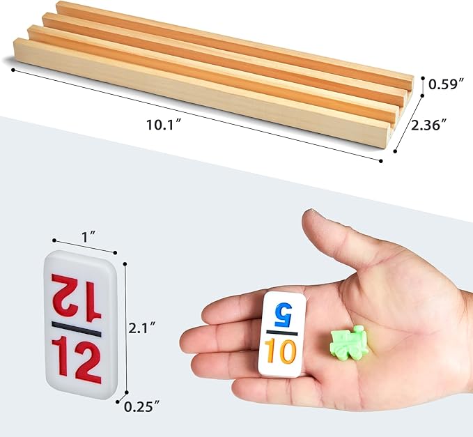 Mexican Train Dominoes Set with 4 Wooden Trays/Racks and Portable Carrying Case,Travel Colorful Double 12 Dominoes - 91 Numbered Tiles,for Kids and Adults