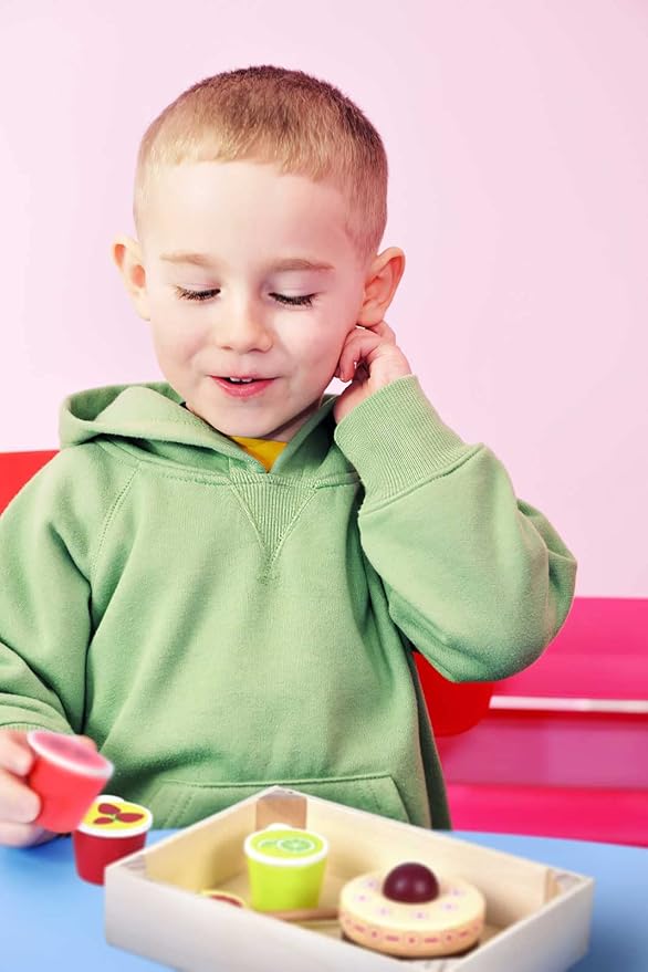 8 PCs Wooden Play Food for Kids Kitchen, Pretend Play Food Wooden Dessert Play Set for Kids, Toddler Toys for 2-4 Year Old Girls Boys Christmas Birthday Gifts