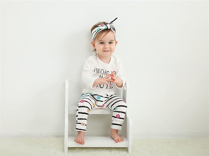 KuKitty 3Pcs Baby Girl Outfits Set Long Sleeve T-Shirt Tops Flowers Pants with Headband