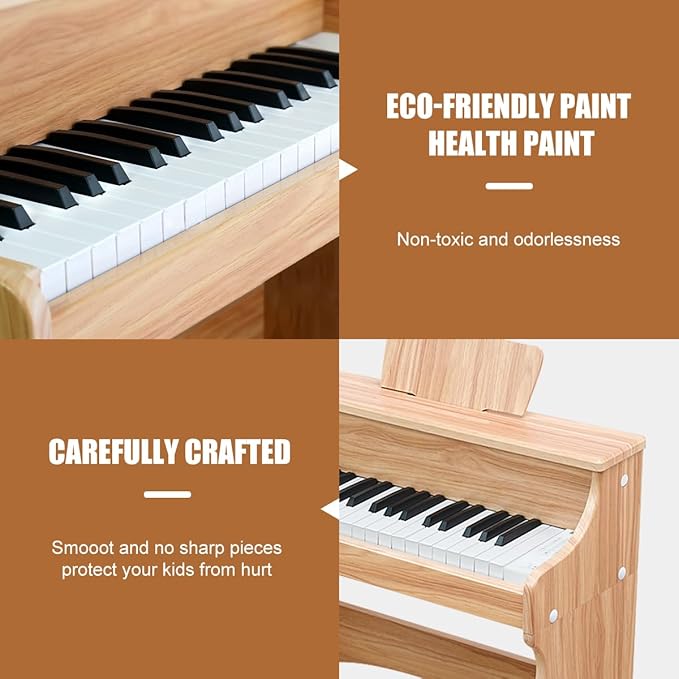Wooden Kids Piano, 37 Keys Toddler Piano Music Educational Instrument Toy with Music Stand, Color Coded keyboard Stickers, Multiple Sounds and Record Playback, Gift for 3 4 5 6 7 8 9Years Old