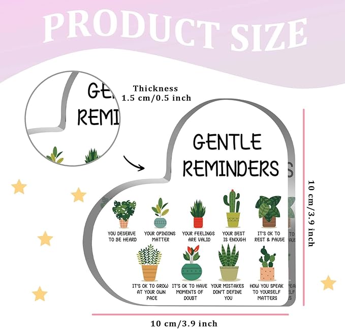 Gentle Reminders Positive Affirmations Decor - Desktop Art for Home & Therapy Office, Mental Health Awareness Gifts, Heart Acrylic Sign