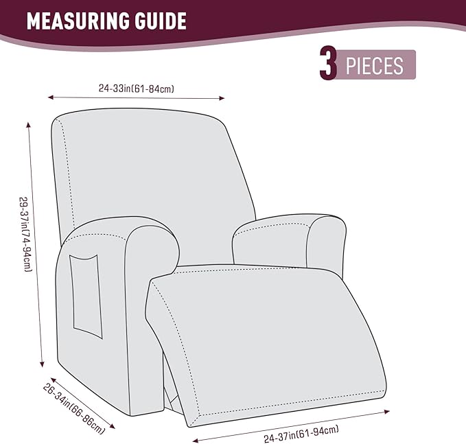 KinCam Recliner Covers, Stretch Reclining Chair Covers, Recliner Sofa Slipcovers Stripe Jacquard Recliner Couch Covers Furniture Protector Covers for Pet Kid (1 Seater, Burgundy)