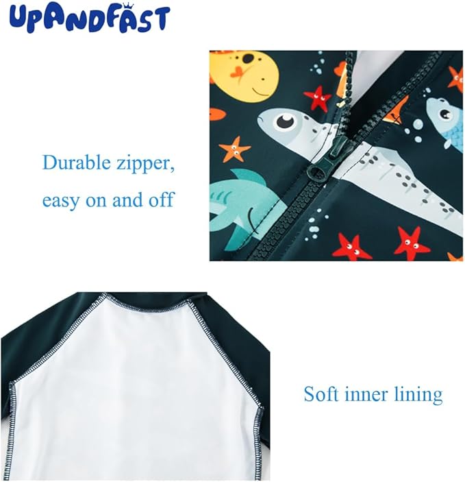upandfast Baby/Toddler Swimsuit UPF 50+ Sun Protection One Piece Zipper Bathing Suit with Sun Hat Infant Beach Swimwear