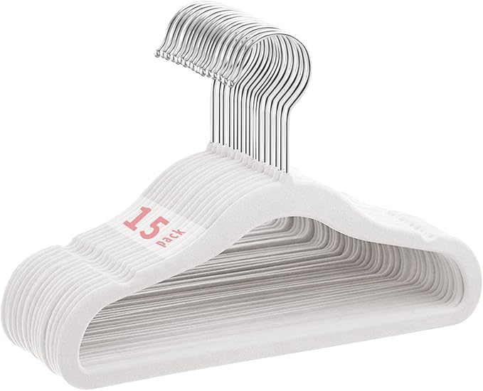 Kids Velvet Hangers 15 Pack, 11 Inch Size Non-Slip Baby Hangers, Space-Saving Nursery Hangers, Perfect Infant/Toddler Clothes Hangers for Daily Use(White)