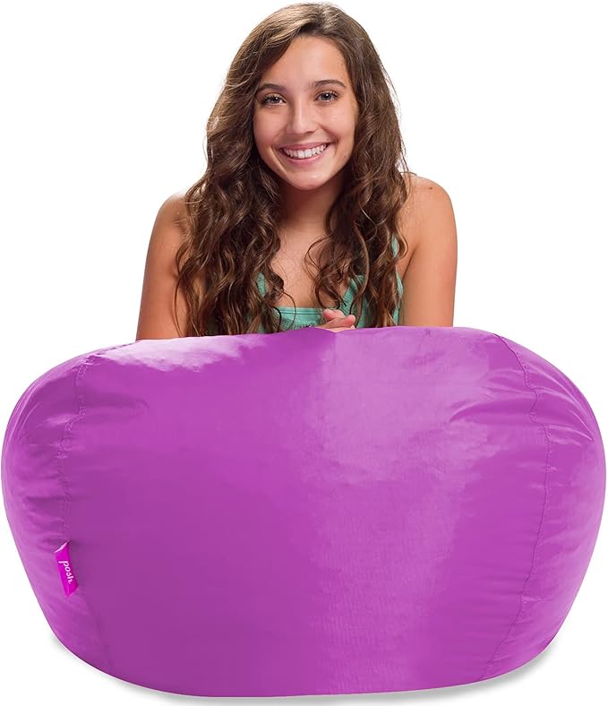 Posh Creations Structured Comfy Seat for Playrooms and Bedrooms, Large Bean Bag Chair, 100in Round Classic Bean Bag, Purple