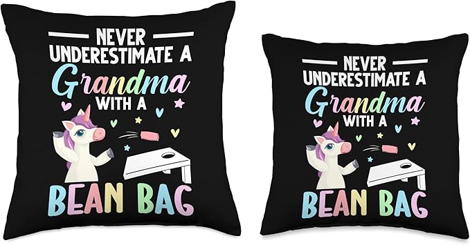 A Grandma with A Bean Bag Female Cornhole Player Corn Hole Throw Pillow, 16x16, Multicolor