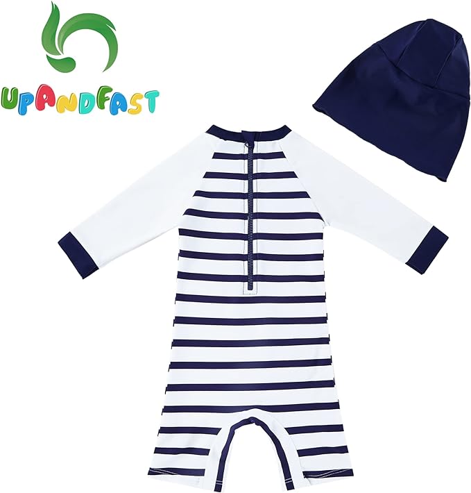 upandfast Baby/Toddler Swimsuit UPF 50+ Sun Protection One Piece Zipper Bathing Suit with Sun Hat Infant Beach Swimwear