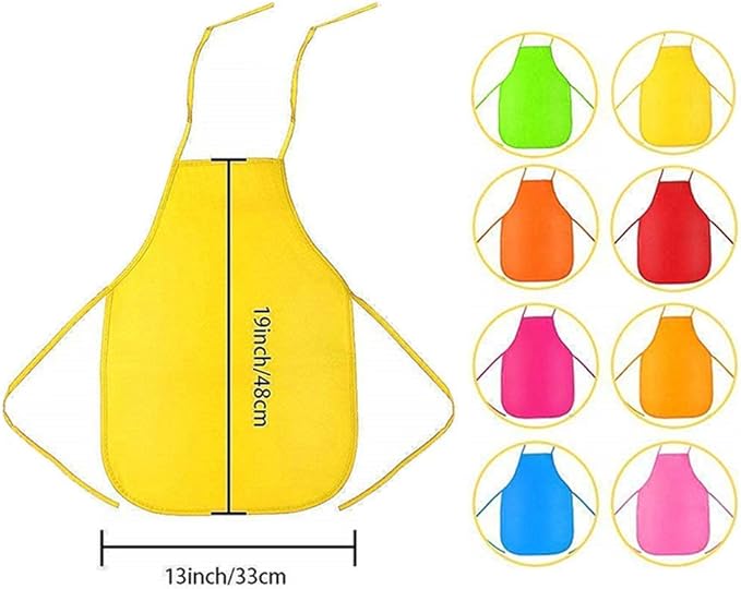 16 Pieces Children Kids Art Smock Painting Aprons & Chef Hats for Kitchen, Classroom, Community Event, Crafts and Art Painting Activity,Kid's Size(M 2-9 Year)