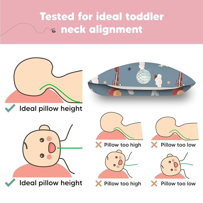 Toddler Pillow with Pillowcase - 13x18 My Little Dreamy Pillow, Organic Cotton Toddler Pillows for Sleeping, Kids Pillow, Travel Pillows, Mini Pillow, Nursery Pillow, Toddler Bed Pillow (Up & Away)