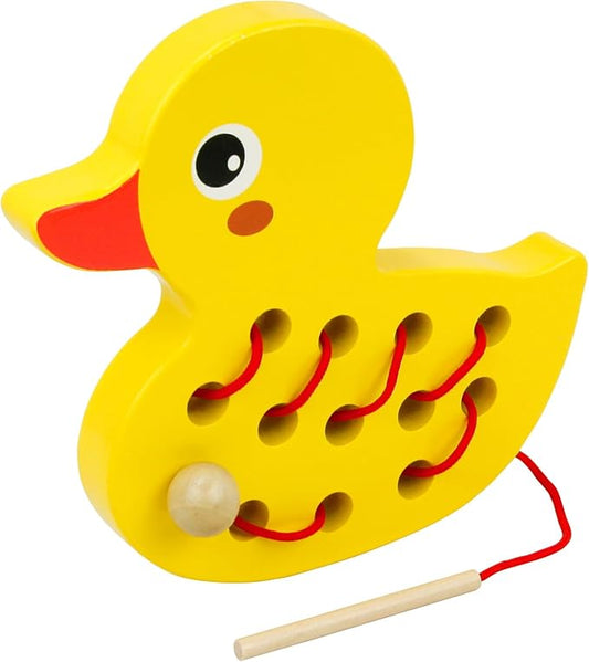 Sealive Wooden Lacing Toys for Toddlers, Educational and Learning Montessori Fine Motor Skill Toys, Perfect Toddler Travel Toys, Early Learning Development for Kids (Duck)