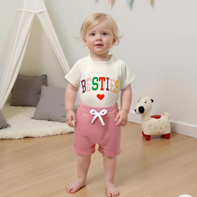 Douhoow Baby Girl Outfits Letter Print Short Sleeve Baby Girl Tops and Toddler Shorts 2 Pcs Girls Summer Clothes