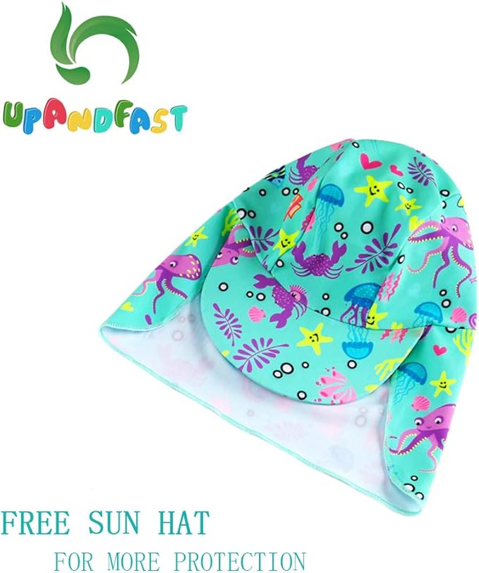 upandfast Baby/Toddler Swimsuit UPF 50+ Sun Protection One Piece Zipper Bathing Suit with Sun Hat Infant Beach Swimwear