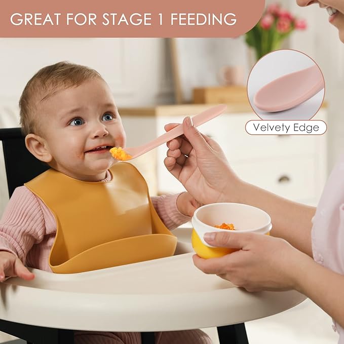 6-Piece Silicone Feeding Spoons for First Stage Baby and Infant, Soft-Tip Easy on Gums I Training Spoon | Baby Utensils Feeding Supplies, Dishwasher & Boil-proof