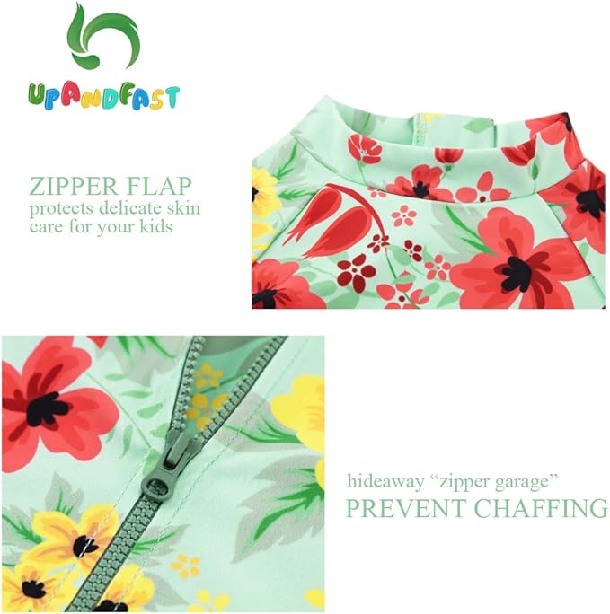 upandfast Baby/Toddler Swimsuit UPF 50+ Sun Protection One Piece Zipper Bathing Suit with Sun Hat Infant Beach Swimwear