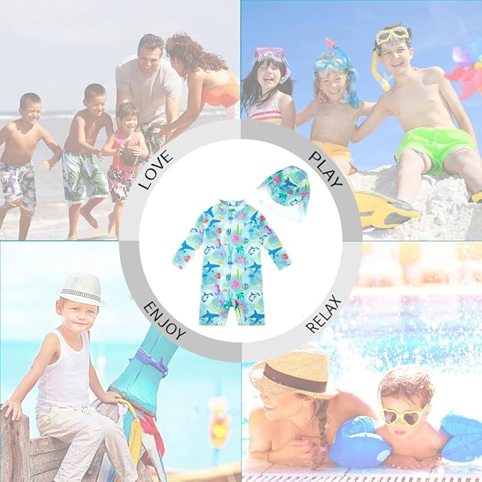 upandfast Baby/Toddler Swimsuit UPF 50+ Sun Protection One Piece Zipper Bathing Suit with Sun Hat Infant Beach Swimwear