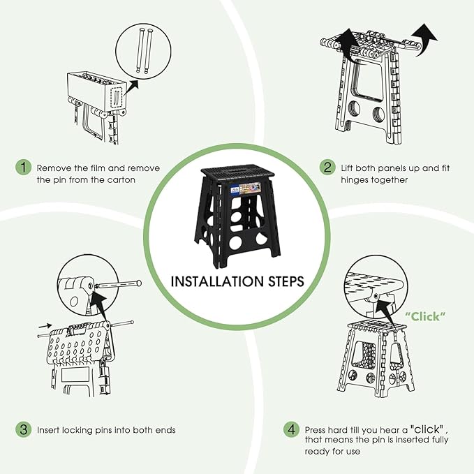 ACKO Folding Step Stool Foldable 16 Inch Stools for Adults and Kids,Plastic Stools Tall 400 lbs Capacity,Collapsible Stool for Kitchen, Stepping Foot Stool with Handle,Dot Black 6Pack