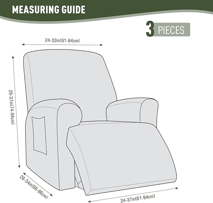 KinCam Recliner Covers, Stretch Reclining Chair Covers, Recliner Sofa Slipcovers Stripe Jacquard Recliner Couch Covers Furniture Protector Covers for Pet Kid (1 Seater, Greyish Green)