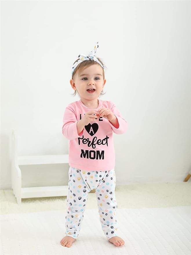 KuKitty 3Pcs Baby Girl Outfits Set Long Sleeve T-Shirt Tops Flowers Pants with Headband