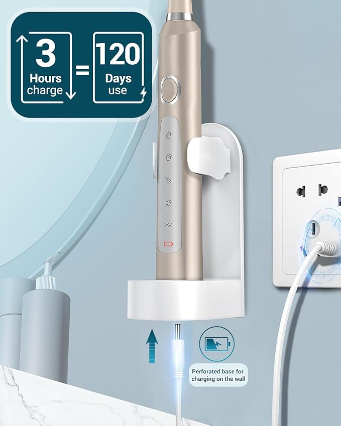 Rtauys M5 Sonic Electric Toothbrush for Adults - Rechargeable Electric Toothbrushes with 8 Brush Heads & Holder, Travel Case, Power Electric Toothbrush,3 Hours Charge for 120 Days - Champagne Gold