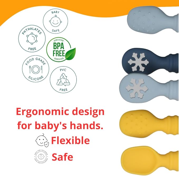 Silicone Baby Feeding set spoons of 2 and case, Baby Utensils for Ages 4 Months +, baby essentials for First Stage, Perfect All Types of Food, Baby Weaning Spoon, baby essentials.
