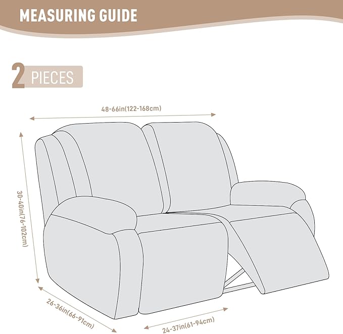 KinCam Recliner Covers, Stretch Reclining Chair Covers, Recliner Sofa Slipcovers Stripe Jacquard Recliner Couch Covers Furniture Protector Covers for Pet Kid (2 Seater, Cream)