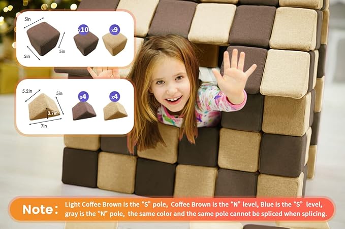 Magnetic Soft Building Blocks for Kids, Magnetic Blocks, Big Blocks, Educational Toys, Incredibly Fun Building Block for Children (Coffee Brown+Light Coffee Brown)