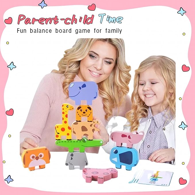 Toddler Toys Wooden Animal Blocks - Sorting & Stacking Montessori Toys for 3 4 Year Old Boys Girls, 10Pcs Wood Blocks with Storage Bag, Kids Educational Puzzle Balance Toys Birthday