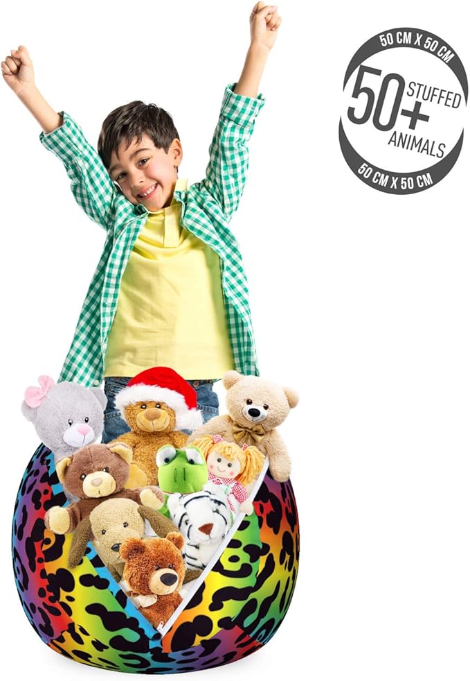 Ambesonne Leopard Print Storage Toy Bag Chair, Modernized Panther Leo Skin Wild Big Cats in Gradient Rainbow Tones Print, Stuffed Animal Organizer Washable Bag, Small Size, Purple