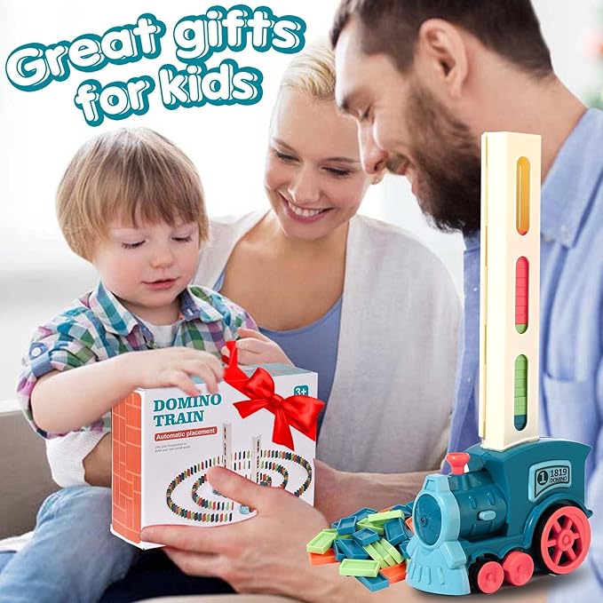 200 PCS Domino Train Toy Set with Stickers, Dominos Train for Kids Boys Girls, Electric Dominoes Machine Train Toy Set, Birthday Easter Gifts for Kids Ages 4-6-8 Games Family Games Dominoes