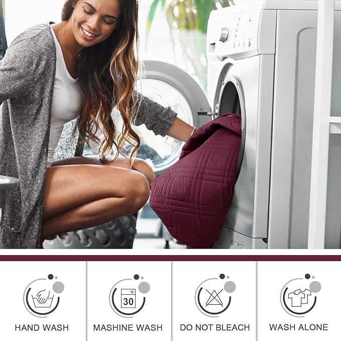 TAOCOCO 100% Waterproof Recliner Sofa Cover, Non Slip Split Couch Covers for Reclining Couches with Elastic Straps, Washable Reclining Sofa Cover Furniture Protector for Kids Pets(3 Seater, Wine)