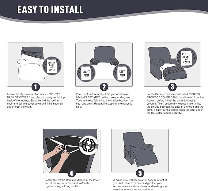 KinCam Recliner Covers, Stretch Reclining Chair Covers, Recliner Sofa Slipcovers Stripe Jacquard Recliner Couch Covers Furniture Protector Covers for Pet Kid (1 XL Seater, Dark Gray)