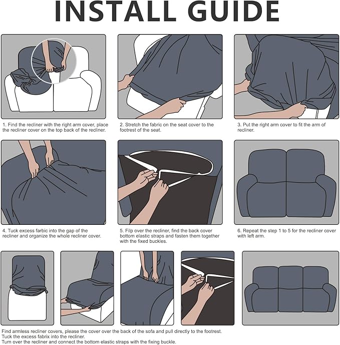 Recliner Couch Cover Leather Look Recliner Sofa Covers for 3 Cushion Reclining Sofa Slipcovers 8-Pieces Furniture Protector Spandex Fabric Washable (3 Seater, 01 Marbling)