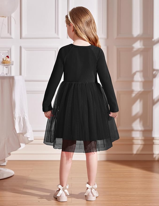 Arshiner Toddler Girls Tutu Dress Long Sleeve Fall Winter Button Front Party Tulle Dresses 2-8Y