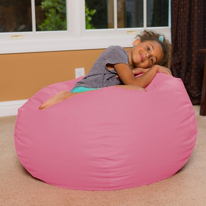 Big Comfy Bean Bag Chair: Posh Large Beanbag Chairs with Removable Cover for Kids, Teens and Adults - Polyester Cloth Puff Sack Lounger Furniture for All Ages - 27 Inch - Solid Pink