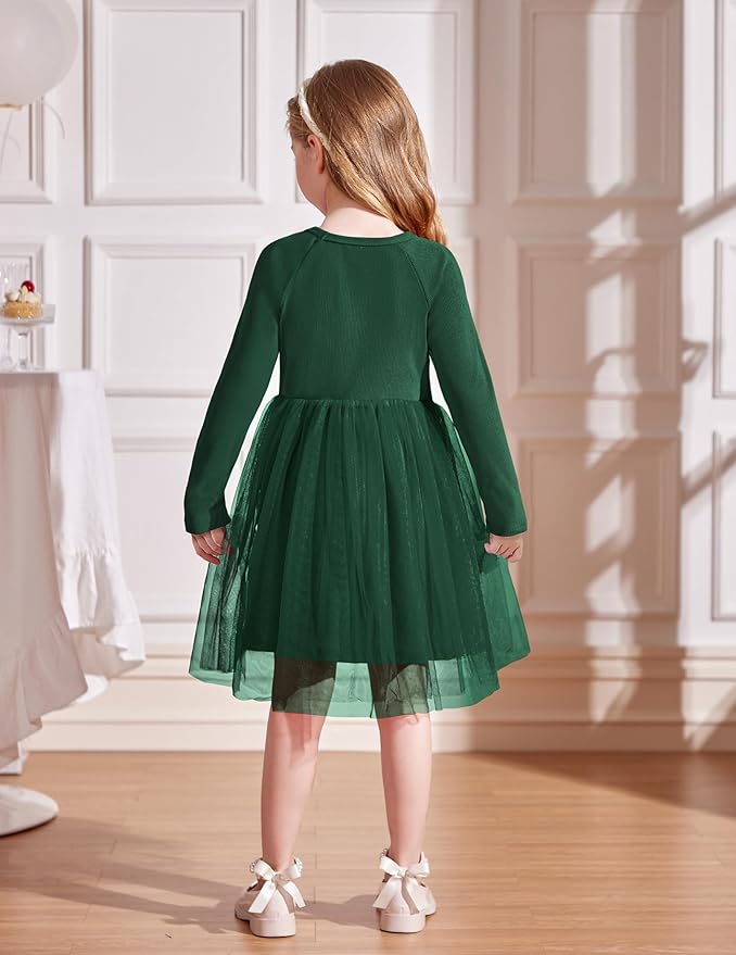 Arshiner Toddler Girls Tutu Dress Long Sleeve Fall Winter Button Front Party Tulle Dresses 2-8Y