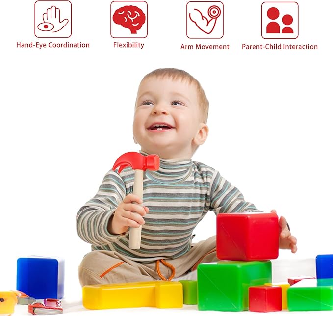 2 Pack Wooden Hammer Toys Simulation Hammers Maintenance Tools Educational Toys for Kids Birthday Party Games Supplies
