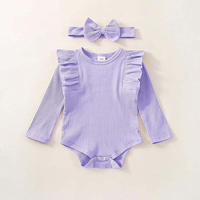 Baby Girl Clothes Newborn Infant Fall Winter Outifts Ribbed Ruffle Long Sleeve Romper Pant Outfit Set 3pcs 0-18Months