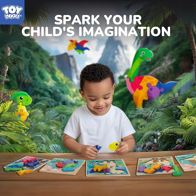 TOY Life Wooden Puzzles for Toddlers 2-4, 12 Pack Dinosaurs Puzzles for Kids Toddler 1-3, Montessori Toys for 1 2 3 Year Old, Educational Toys for Boys Girls Age 2 3 4 5, Baby Learning Toy Gifts