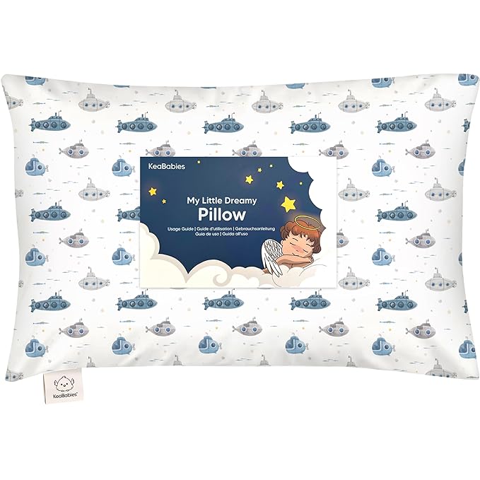 Toddler Pillow with Pillowcase - 13x18 My Little Dreamy Pillow, Organic Cotton Toddler Pillows for Sleeping, Kids Pillow, Travel Pillows, Mini Pillow, Nursery Pillow, Toddler Bed Pillow (Submarines)