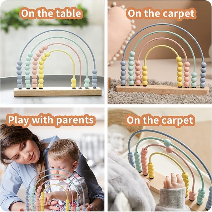 ibwaae Wooden Rainbow Abacus Beads Counting Toys Kids Early Math Skills Montessori Educational Learning Games for Toddler