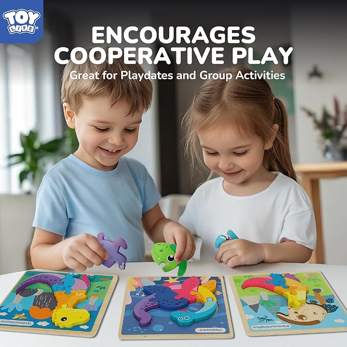 TOY Life Wooden Puzzles for Toddlers 2-4, 12 Pack Dinosaurs Puzzles for Kids Toddler 1-3, Montessori Toys for 1 2 3 Year Old, Educational Toys for Boys Girls Age 2 3 4 5, Baby Learning Toy Gifts