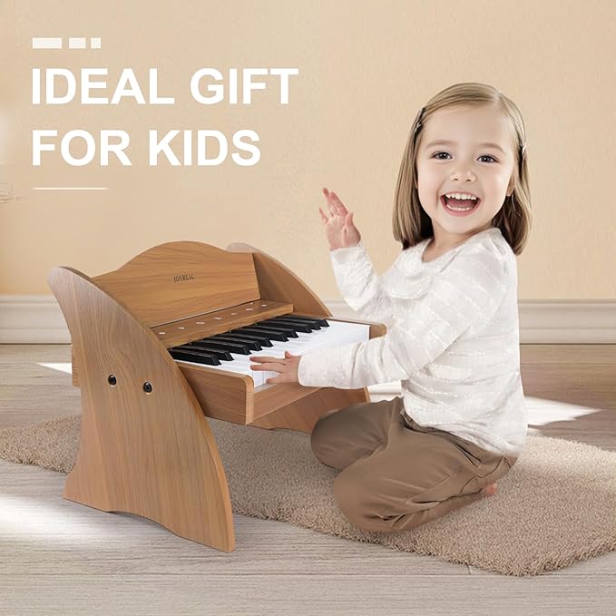 Joyreal Kids Piano Keyboard - 25 Keys Digital Piano Toys with Keyboard Sticker and Touch Sensitive Control Panel,Music Educational Instrument Toy,Wooden Mini Piano Gifts for Girls Boys Ages 3+