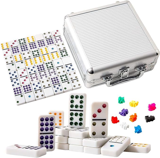 Yinlo Mexican Train Dominoes Set, Hub with Real Train Sound, Double 12 Colored Dot