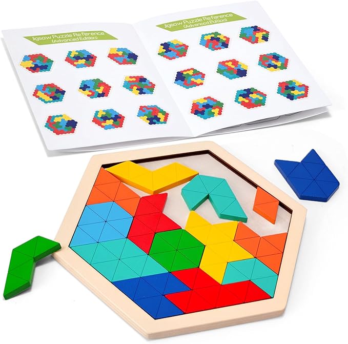 3 otters Wooden Puzzles, Educational Brain Teaser Game,Sorting Board with Guide Book,Educational Toys Shape Pattern Block for Boys and Girls
