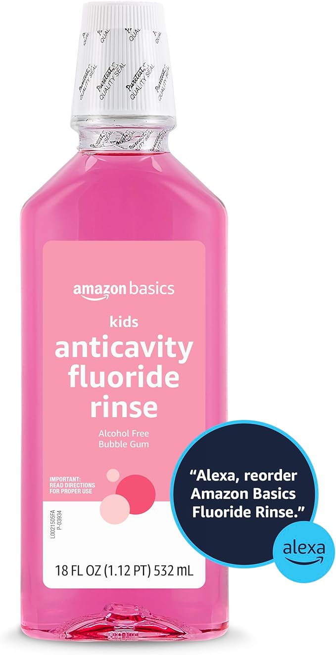 Amazon Basics Kids Mouthwash with Fluoride, Anticavity, Alcohol-Free Bubble Gum, 18 fl oz (Pack of 1)