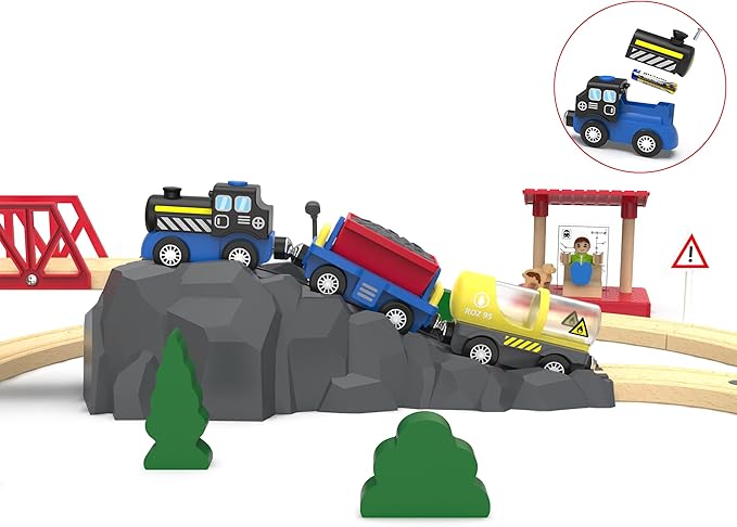 Train Accessories Battery Operated Locomotive Train, Engineering Train Fits All Train Set for Toddlers, Engine Powerful Train Toys for Wooden Railway System, Train for Kids
