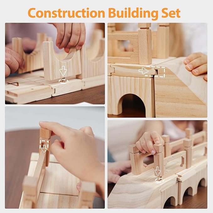Building Toys, Building Blocks for Toddlers 3-5, Wooden Toy Building Sets Huge-Bridge Montessori Toys Creativity for Kids STEM Learning Toys for Toddlers Preschool Educational Construction Toys Age3+