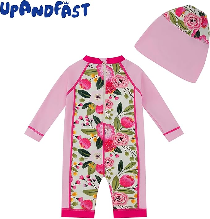 upandfast Baby/Toddler Swimsuit UPF 50+ Sun Protection One Piece Zipper Bathing Suit with Sun Hat Infant Beach Swimwear