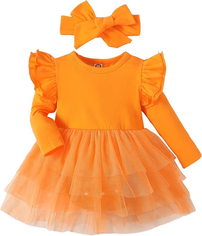 Baby Girl Ruffle Sleeve Romper Dress Outfit Newborn Princess Tulle Dresses Infant Jumpsuit Tutu Skirt Set Clothes